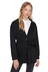 Trendyol Chaqueta de Gran tamaño Lisa con Cuello de Solapa Abrigo, Negro, M para Mujer