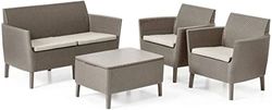 Keter Salemo Lounge Set, Set Mobili Da Giardino In Rattan Con Divano 2 Posti 2 Poltrone E Tavolino Porta Cuscini, Cappuccino