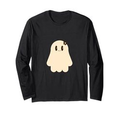 Carino Giallo Fantasma Sorridente Halloween Maglia a Manica