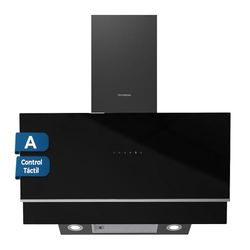Hyundai Campana Extractora Inclinada 90cm Cristal negro HCPD900AN. Potencia 253m3/h, Tiro Doble, 4 Velocidades, Control Táctil, Filtro apto para Lavavajillas.