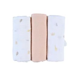 Noukie's - Set van 3 hydrofiele doeken Mix & Match - Biologische mousseline - Beige - Dierenprint