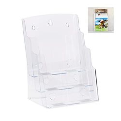 Relaxdays folderhouder A4 / DIN large, 3 etages, acryl, flyer houder tafel & muur, HBD: 33x24.5x20 cm, doorzichtig