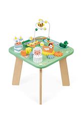 Janod - Jolie Prairie Activity Table - 7 Babyhood Activities - Multi-Game Wooden Table, Farm Theme - Fine Motor Skills Development and Musical Awakening - Water Based Paint - from 1 Year Old, J05327