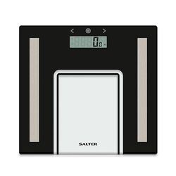 Salter 9128 BK3R Báscula de baño digitales analizadora de vidrio, mide peso, grasa, agua corporal, masa muscular, ósea, IMC y TMB, memoriza 8 usuarios, modo atleta, patas especiales, máx. 180 kg