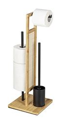 WENKO Stand Rivalta Allegre Freestanding Toilet Brush and Toilet Roll Holder, Bamboo, Rattan and Black Matt Lacquered Steel, 25 x 73 x 25 cm, Natural