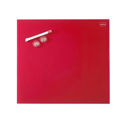 Nobo Lavagna Magnetica da Parete Quadrata, in Vetro, con Pennarello e Magneti Inclusi, Cancellabile a secco e Senza cornice, Montaggio a Parete Nascosto, 450 mm x 450 mm - Rosso
