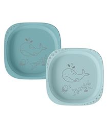 nip Green Öko Lot de 2 assiettes pour bébé et enfant, passent au micro-ondes et au lave-vaisselle, extra plates et parfaites pour les débutants, sans BPA, sans mélamine, durables, motif animal, bleu
