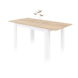 duehome | Mesa de Comedor Extensible, Mesa Rectangular, Modelo Danna, Acabado en Blanco Artik y Roble Canadian, Medidas: 140-190 cm (Largo) x 90 cm (Ancho) x 78 cm (Alto)