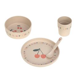 LÄSSIG Kinderserviesset (borden, bekers, schaaltjes, lepels) zonder melamine, BPA-vrij, voor vaatwasser en magnetron/schotel set Happy Fruit Cherry