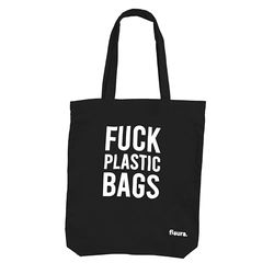 Fisura – Tote bag “f*cking plastic” zwart. 100% katoenen tas. Originele totebag. Katoenen boodschappentas. Zwarte totebag. 43 centimeter x 37 centimeter