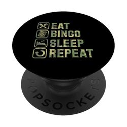 Eat Bingo Sleep Repeat Gráfico de bingo básico simple PopSockets PopGrip Adhesivo