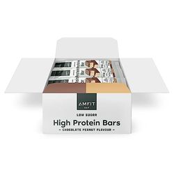 Marque Amazon - Amfit Nutrition Barres riches en protéines à faible teneur en sucre, saveur chocolat cacahuète, 60g, lot de 12