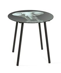 HAKU Möbel Tavolino motivo, nero, Metallo, vetro di sicurezza - Dim. A 41 cm x Ø 40 cm, Stile Moderno