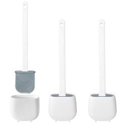 WELL HOME MOBILIARIO & DECORACIÓN 3 x Brush and Holder for Toilet Silicone TPR and Thermoplastic Rubber White, 3 escobillas