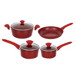 Hagen, HA04739-RED, Set di pentole 7 pezzi in marmo antiaderente, manici ergonomici, lavabile in lavastoviglie, cottura sana ed estetica,Rouge