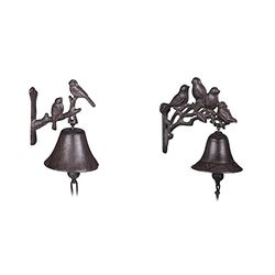 Relaxdays Clochette portière Fonte Motif Oiseau Cloche Antique Rustique Sonnette Murale Résistant température Décor Jardin Brun Carillon Corde, Marron & Clochette de Porte en Fonte, Motif Oiseau