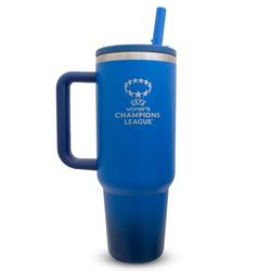 UEFA Bouteille isotherme pour femme Ligue des Champions 1,13 l – Produit sous licence officielle UWCL – Bouteille d'eau avec paille et poignée intégrées, tasse de voyage isotherme à double paroi, en