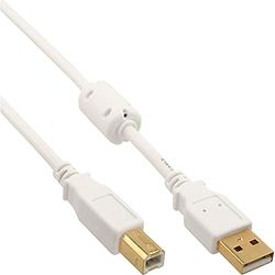 InLine® - Cavo USB 2.0, A su B, con anima in ferrite, 1,5 m, colore: Bianco/Oro
