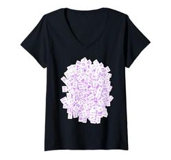 Donna Mauve Mah Jong Piastrelle, Mah Jongg, Mahjong Piastrelle Gioco Maglietta con Collo a V