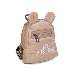 CHILDHOME, babyryggsäck, skola, dagis, plantskola, två fack, kapacitet för lunchväska/flaska, avtagbar säkerhetsslinga, vattenavvisande, My First Bag, Beige Quiltad