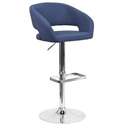 Flash Furniture Erik Banqueta confortável, com encosto arredondado médio e apoio para os pés, altura ajustável, tecido azul e base cromada