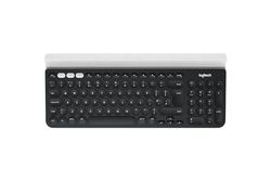 Logitech K780 Draadloos Toetsenbord, Bluetooth & 2.4 GHz Verbinding, Multi Device & Easy-Switch Feature, Geïntegreerde Beugel, PC/Mac/Tablet/Smartphone, Zwitserse QWERTZ-lay-out - Donkergrijs/Wit