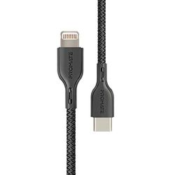 Promate MFi - Cable de sincronización Salida de alimentación de 3 A y Cable antienredos de 1,2 m para iPhone, iPad Pro, iPod, MacBook Pro, PowerLink, Color Negro