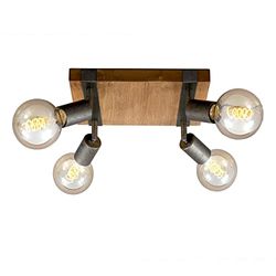 BRILONER Leuchten - Lampada da soffitto, faretto retrò, vintage, girevole e orientabile, 4x E27, metallo-legno, colore: grigio piombo, 280x280x90mm (LxPxA)