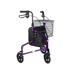 Days Lightweight Aluminium 3 Wheel Walker – Height Adjustable and Foldable Mobility Aid for Elderly – Triwalker with Basket, Tray, Bag and Lockable Brakes – Indoor and Outdoor Walker – Purple