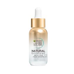 Garnier Ambre Solaire Bronceador natural, gotas autobronceadoras para la cara, ácido hialurónico y agua de coco, brillo hecho a medida, bronceado falso gradual y natural, aprobado por Cruelty Free