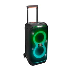 JBL Partybox Stage 320, Portable party speaker, integrated wheels and telescopic handle, Pro sound, Light show, 18 hours of battery life, IPX4 splash resistant, in Black