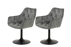 Hela Tische, Birte Lot de 2 Fauteuils pour Cuisine, Chaises avec Accoudoirs, Coque d’Assise en Microfibre Velours Gris, Pied Métallique Pivotant à 360°