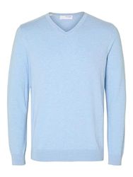 Selected Homme Gebreide trui met V-hals voor heren, Cashmere Blue/Detail: melange, M