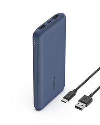 Belkin batería externa portátil de 10000mAh, cargador externo USB-C con 1 puerto USB-C y 2 puertos USB-A, power bank de 15 W, batería portátil para iPhone, Galaxy, Pixel, AirPods, iPad y otros - Bleu