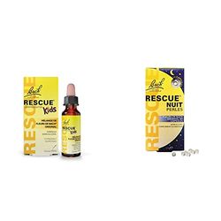 Rescue Kids Compte-gouttes, La sérénité pour toute la famille, sans alcool, Vegan, Complément alimentaire, 1 Flacon Compte Gouttes x 10 ml & Nuit Perles, Participe à des nuits sereines, 1 Boîte de 14