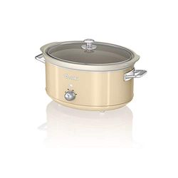 Swan Retro SF17031CN Olla Cocción Lenta 6,5L Recipiente Extraíble, Antiadherente Cerámica libre PFOA y PTFE, 3 Niveles Temperatura, Tapa Vidrio, Slow Cooker, Diseño Vintage, Crema, 320W