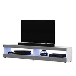 Selsey Viansola - Mobile Tv - 140 cm - bianco opaco/grigio lucido - con illuminazione LED – moderno