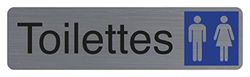 Exacompta - Ref. 67151E - 1 adhesive door plate Ladies/men's toilets - Printed signage wall plate - On all supports - Brushed aluminium look - Dimensions: 16.5 x 4.4 cm