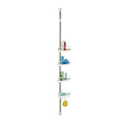 Relaxdays, Argenté Etagère de Douche télescopique, Angle, 4 Niveaux, Plastique, Acier INOX, Salle de Bains, Baignoire, 1 élément
