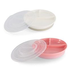 Twistshake 2x 3-Delad tallrik För Barn Med Lock | 3-Delad Barntallrik | BPA-Fri | Träningstallrik | Mattallrik | Produkter För Bebisar | Vit Rosa