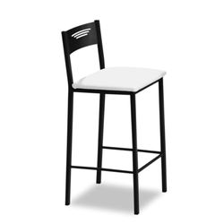 ASTIMESA - Taburetes de Cocina Altos Tapizados con Respaldo - Estructura Negra y Asiento en Polipiel - Color del Asiento: Blanco Contenido: 1 Unidad - Medidas: 90 cm (Alto Total)
