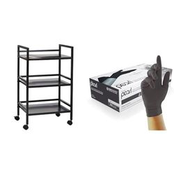 Amazon Basics Kitchen Trolley Metal Serving Cart With 3 Tier Storage, Black & Unigloves Black Pearl Nitrile Examination Gloves - Multipurpose, Powder Free, Medium (GP0033)