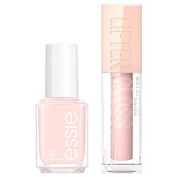 Essie And Maybelline Nude Lip Gloss Nail Duo, Includes x1 Essie Mademoiselle Nail Polish and x1 Maybelline Lifter Gloss Ice
