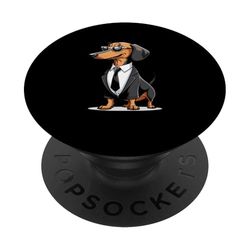 Dachshund divertido con traje y gafas de sol PopSockets PopGrip Adhesivo