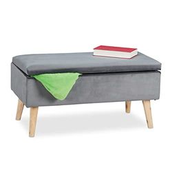Relaxdays Panca Contenitore, 40x41x80 cm, 40L, Seduta Imbottita, Gambe in Legno, Pouf Cassapanca, 2 Posti, Grigio Scuro