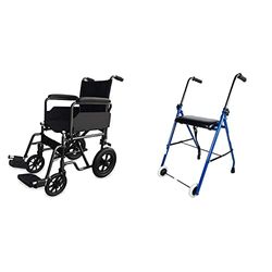 Mobiclinic, Modelo S230 Sevilla, Silla de ruedas para minusv,color Negro, asiento 43 cm & Mobiclinic, Modelo Emérita, Andador para ancianos, adultos, mayores o minusv, Color Azul