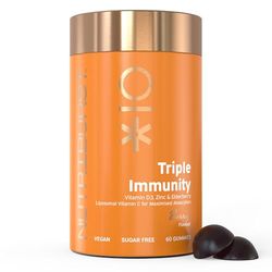 Nutriburst Triple Immunity - Liposomal Vitamin C (100mg), D3 (20µg), Zinc (7.5mg) + Elderberry Extract - Immune & Wellbeing Support - Vegan, Sugar Free Supplement - 60 Berry Gummies - 1 Month Supply