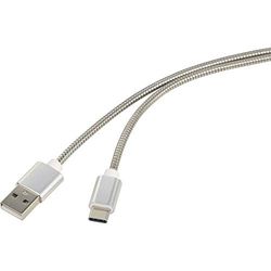 Renkforce USB-kabel USB 2.0 USB-A stekker, USB-C™ stekker 1,00 m zilveren kabelmantel van roestvrij staal RF-4888671