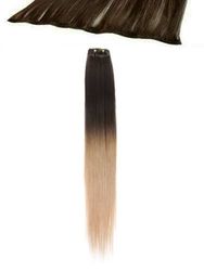 I&K Clip In Human Hair Extensions - Quick Length Piece T4/27-Chocolate Brown with Strawberry Dip Dye 18 inch