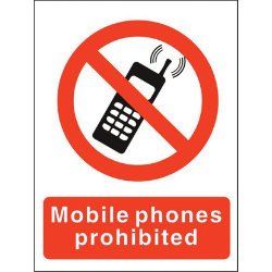 Seco Mobile Phones Prohibited Sign, 150 mm x 200 mm – 1 mm semi rigida plastica
